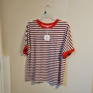 Anrabess oversized Brown, white and red stripped crew neck t shirt. NWT
